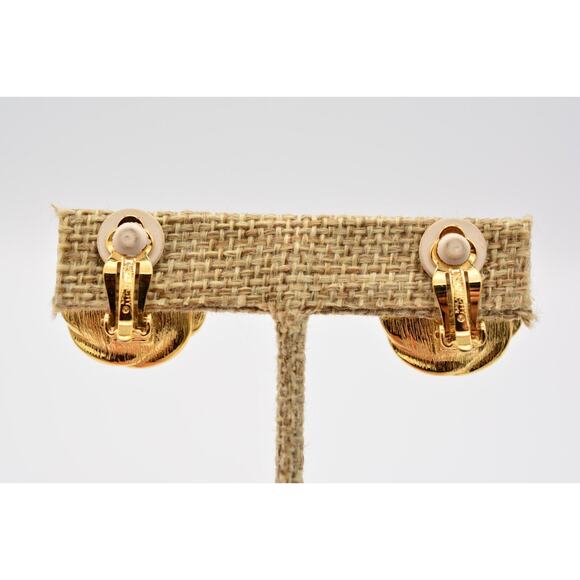 Givenchy Vintage Cabochon Clip On Earrings Gold Green Signed Runway 1980s BinAK - Picture 11 of 12